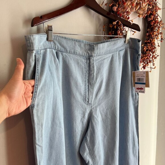Michael Michael Kors Petite Chambray Elastic-Back Wide-Leg Pants PXL Sky Blue Wa - Picture 4 of 11